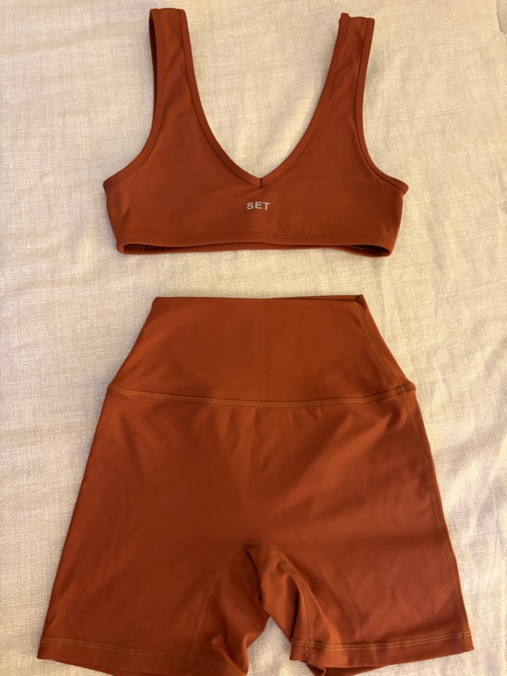 SET Active Rust Orange Sports Bra and Biker Shorts 2 piece (XS)